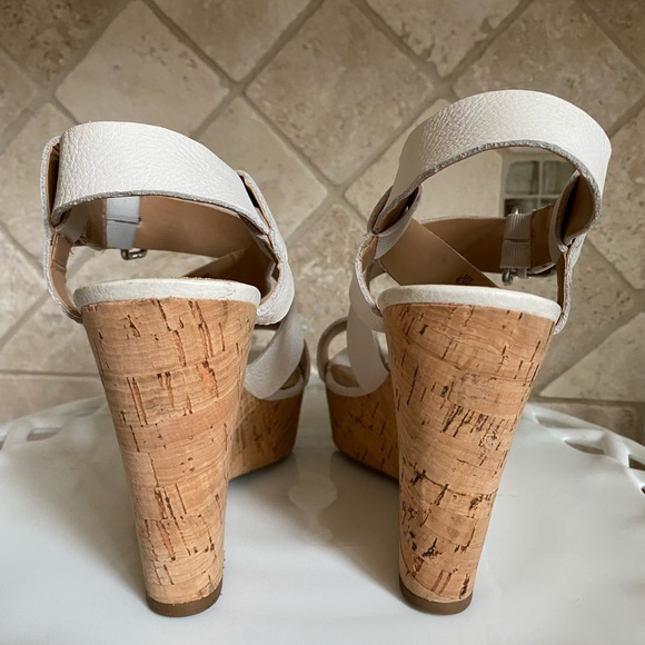 Franco Sarto Cream Neutral Leather Cork Wedge Sandals - Picture 4 of 13